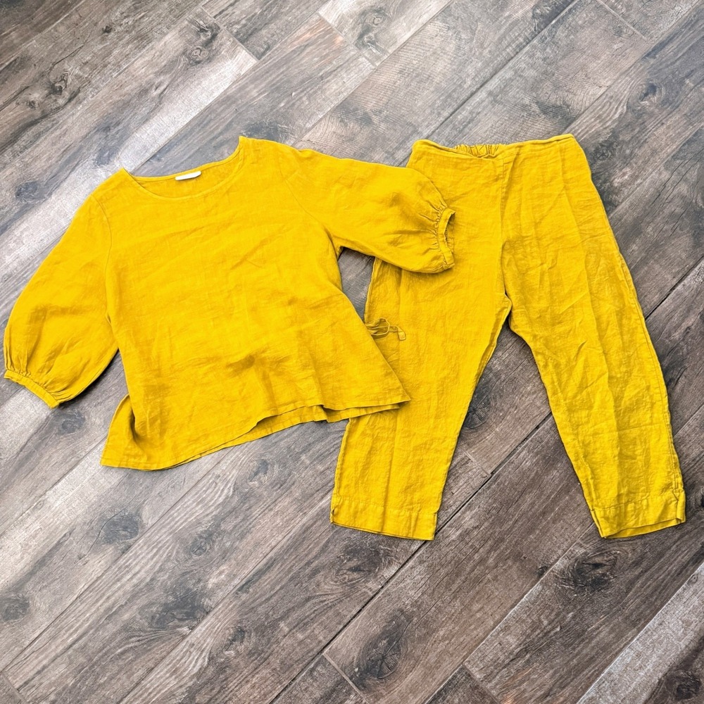 Bryn Walker Women's Linen Lagenlook Coordinating 2 Piece Set,Mustard Yellow,L